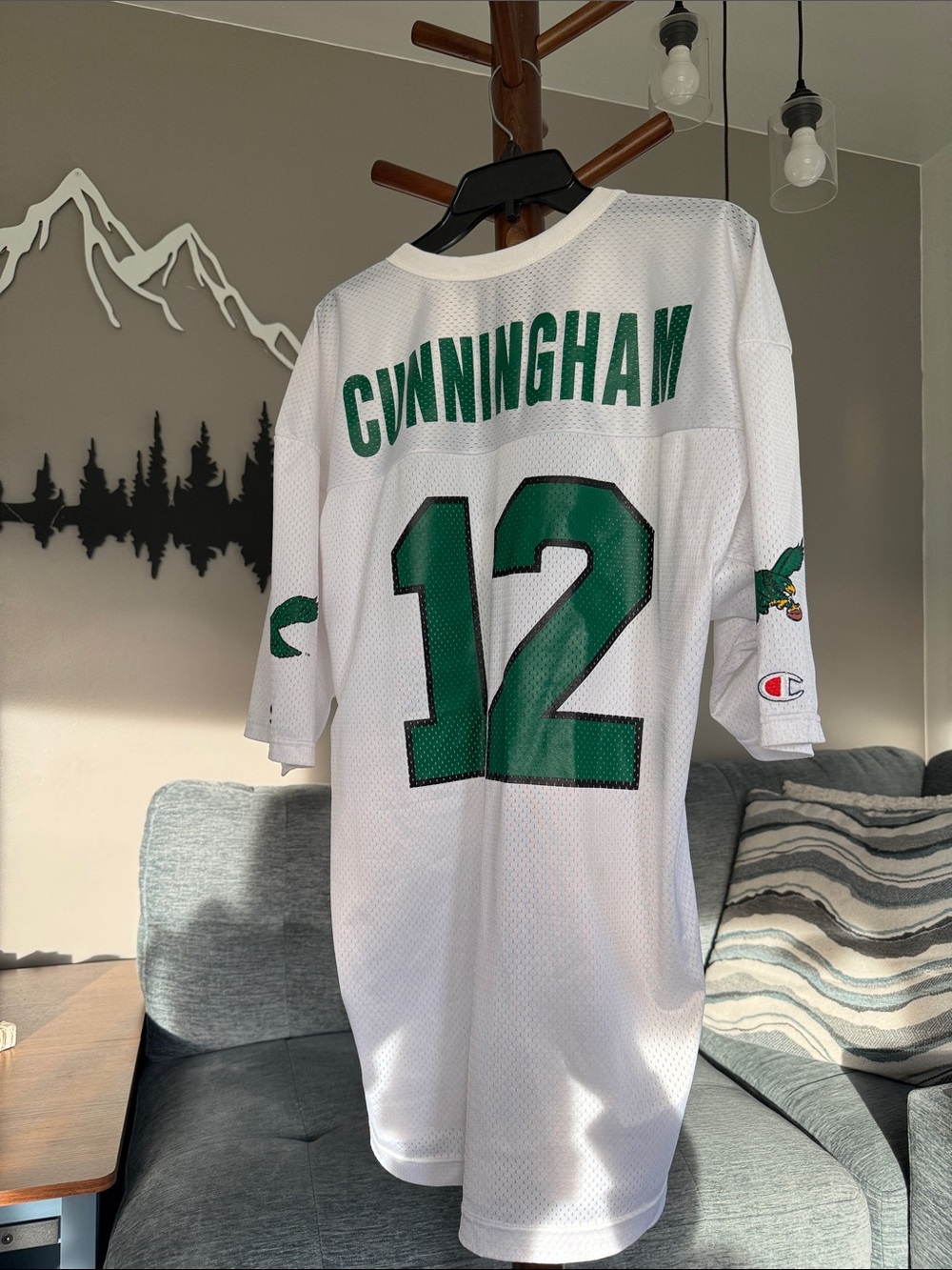 Champion White Jersey with Green "Cunningham 12"